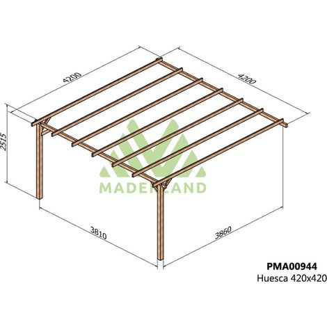 Pérgola de Madera Maciza Adosada Huesca (Maderland) - 420 x 420 cm