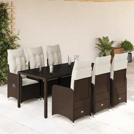 7-tlg. Garten-Bistro-Set mit Kissen Braun Poly Rattan (1/5)