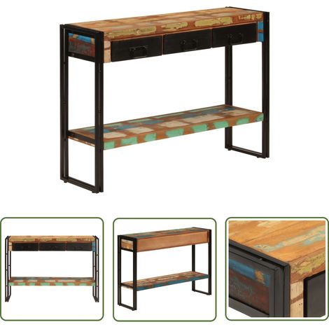 The Living Store Table console 110x30x76 cm Bois massif de récupération - Table Basse Industrielle - Table D'appoint Vintage - Meuble De Rangement - Table Console Design - Mobilier Rustique (1/5)