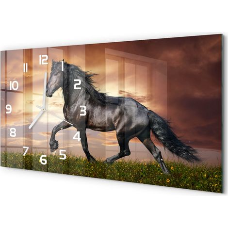 Horloge Murale XXL 60x30 cm Design Moderne en Verre Trempé Salon Salle à Manger Cheval (1/5)