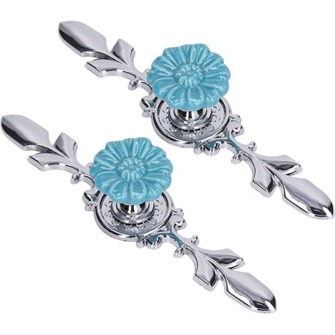 Lot de 2 poignées rondes de tiroir et placard, style européen, bleu rustique moderne, modèle grande taille (paquet de 2) 1088D chrysanthème sauvage (1/5)