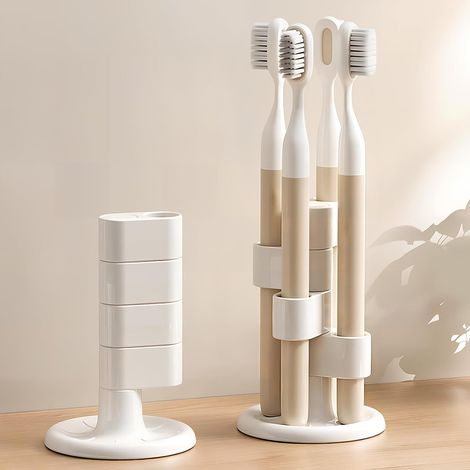 CCYKXA Bathroom toothbrush holder, toothbrush stand with four divided slots for toothbrushes, razors and makeup brushes, unique slot design, white (1/5)