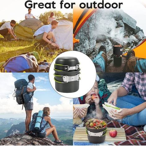 Kit de Casserole Camping - - Mini Batterie Cuisine - Pliable - 1-4 Personnes - Aluminium Inoxydable (1/5)