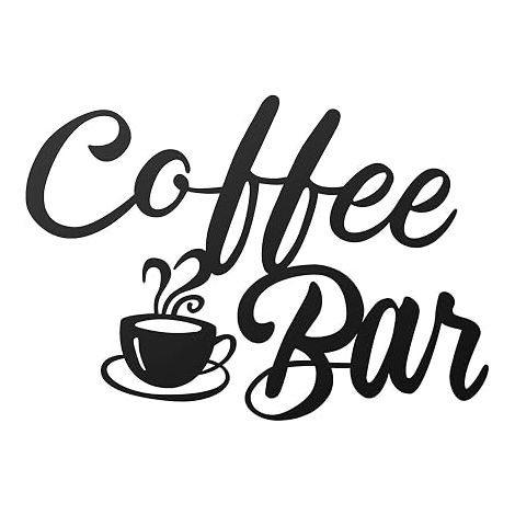 Coffee Bar Decoration, Deco Cuisine, Decoration Murale Metal, 30x22cm Deco Bar, Sur Fer, Pour la Cuisine, de la Station de Café, du Bar(Noir) (1/5)
