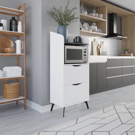 Mueble multiusos 60x136H cm con cajones blancos y estante gris retro - Gorki (1/5)