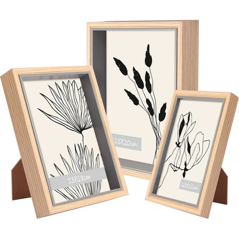 Lot de 3 cadres photo en bois pour photos de 10 x 15, 13 x 18, 15 x 20 cm, en MDF, avec verre acrylique incassable, décoration de table ou décoration murale (1/5)