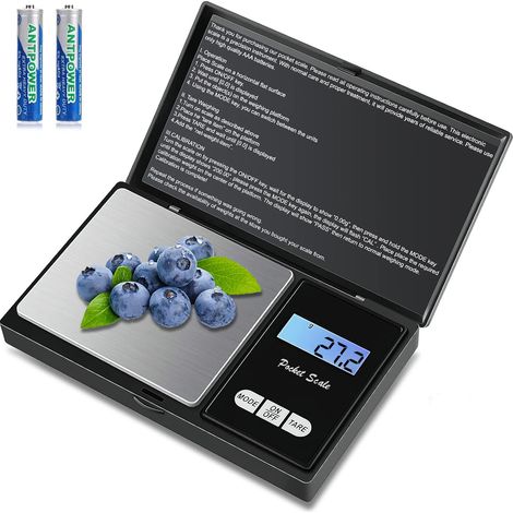 Báscula de precisión de 1000 g/0,1 g, báscula de bolsillo con pantalla LCD retroiluminada, báscula pequeña para joyería, báscula de cocina de alta precisión, báscula digital con función de tara (7 uni