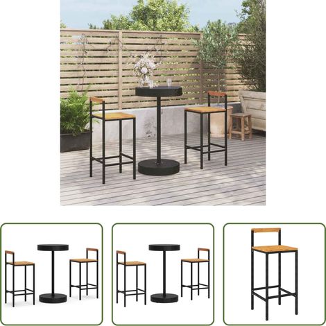 vidaXL Table de bar -  Ensemble de bar jardin 3 pcs noir poly rotin/bois massif acacia (1/5)