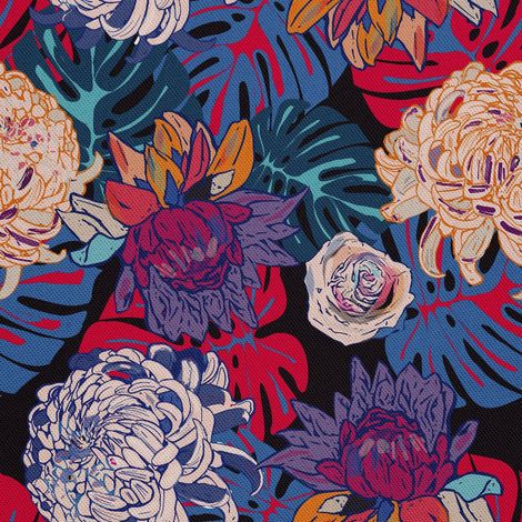 Decoffe exterior Oxford - Motiv Pfingstrose Rose Monstera (1/5)