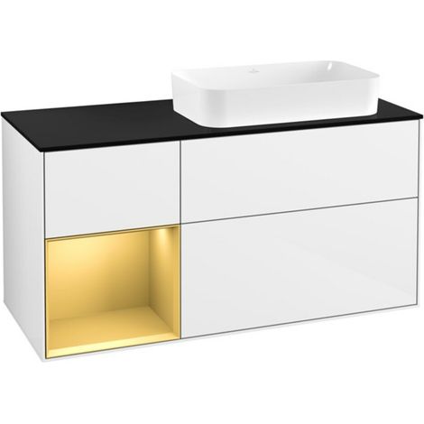 V&B Waschtischunterschrank Wandbeleuchtung Finion 120x60 cm, Reg li gol m, glo wh. lacquer (1/2)