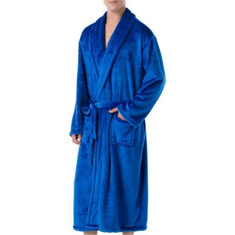 Peignoir Homme Col Châle Polaire Doux, Robe de Bain Spa, Grande Taille, Chaud et Confortable, Idéal Cadeau (1/3)