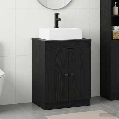 vidaXL Juego de muebles de baño Roble Negro Madera de ingeniería (1/5)