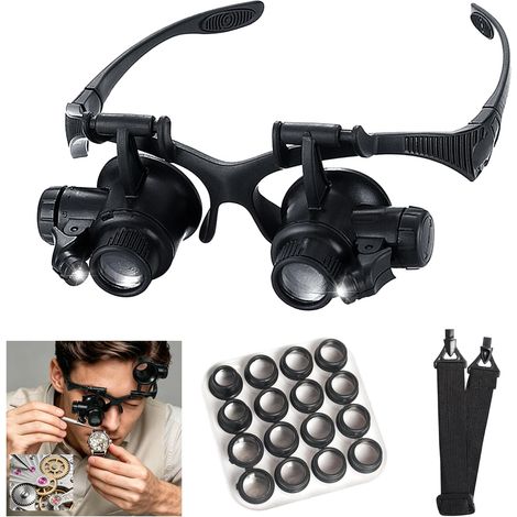 Loupe binoculaire frontale LED – 8 lentilles interchangeables 2,5X–25X – Pour bijouterie, électronique, cils – Rechargeable (1/5)