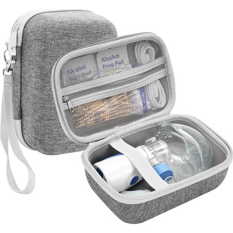 Custodia per inalatore portatile, custodia rigida in EVA per inalatore nebulizzatore, custodia da viaggio per inalatore per asma e distanziatore, custodia protettiva antiurto per inalatore - Grigio