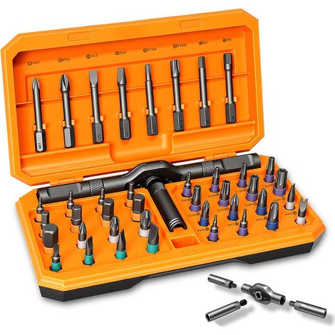 Juego de destornilladores de carraca magnéticos 42 en 1, acero aleado S2, estuche de almacenamiento, mango en T desmontable, ideal para proyectos de bricolaje. (1/5)
