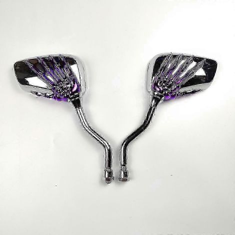 Rétroviseur universel pour moto avec motif de griffe de crâne squelette chromé pour scooter 25-26 pouces, violet (1/5)