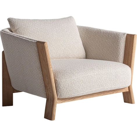 Fauteuil NARA – Bois massif de chêne brun clair et tissu-Beige (1/5)