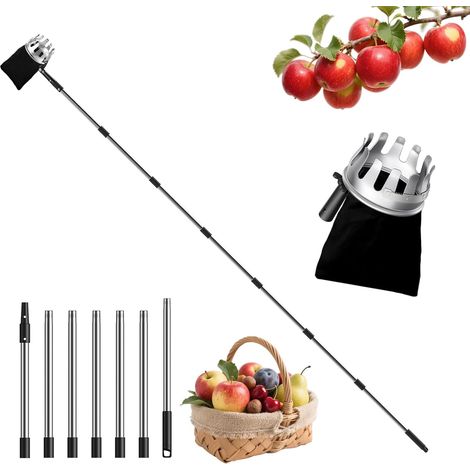 Cueilleur de Fruits 2,9 m – Sac récolte Ø 13 cm avec Lame INOX, 7 pièces – cueillette Rapide de Cerises (1/5)