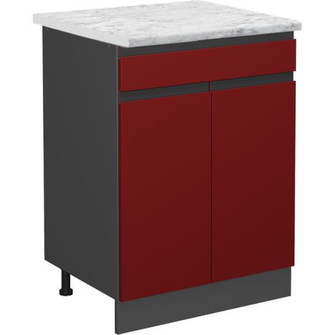 Mueble bajo de cocina R-Line, Rojo, 80 cm Mármol AP, Vicco