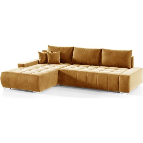 Ecksofa Sofa mit Schlaffunktion VOGAR Stoff Monolith Honiggelb Ottomane Links (1/4)