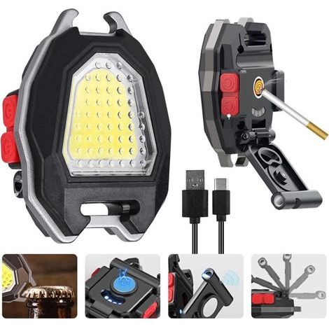 Multifonction Keychain Emergency LED Light: USB Mini lampe de poche porte-clés rechargeable étanche COB lampes de poche avec allume-cigare pour camping réparation éclairage d'urgence [Classe énergétiq (1/5)