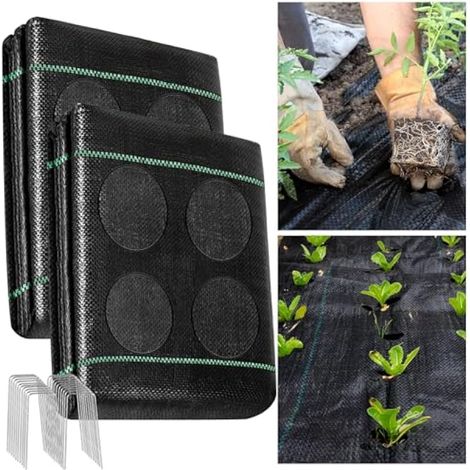 Toile de protection contre les mauvaises herbes robuste avec trous, tapis de protection contre les mauvaises herbes, tapis de protection contre les mauvaises herbes, tapis de jardin en (1/5)