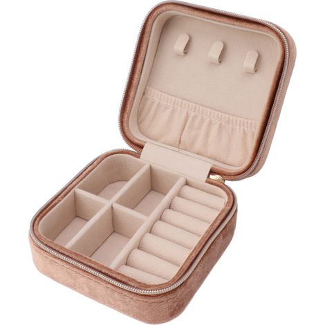 Boîte à bijoux de voyage en velours, organisateur à 2 compartiments, petit étui de rangement portable à 2 compartiments pour colliers, bagues, boucles d'oreilles et bracelets, type 3 (1/5)