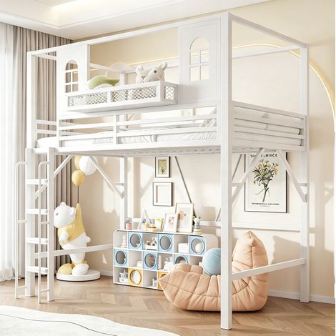 Letto a soppalco per bambini 90x200 cm in metallo bianco salvaspazio senza materasso FloraGrace (1/5)