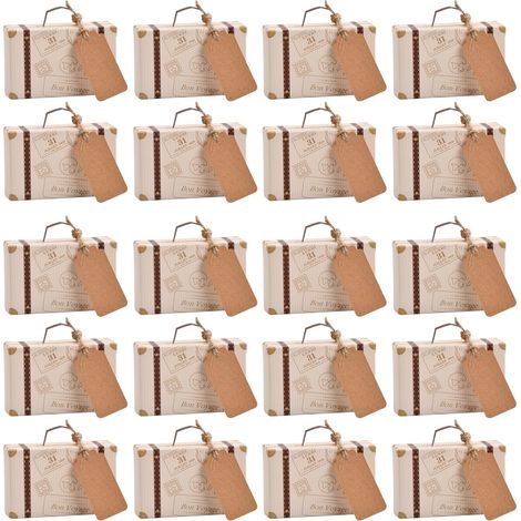 50 Pièces Mini Boîte de Valise en Papier Kraft, Vintage Coffret Cadeau de Faveurs de Mariage Boîtes à Dragées en Forme de Valise avec Papier Kraft Étiquettes Ficelle en Toile de Jute (1/5)