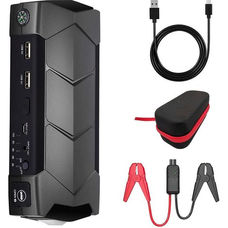 1500A Peaks 10000mAh Car Jump Starter with LED Digital Display/Dual USB/Safety Hammer/LED Light/Mul-UK-Silver