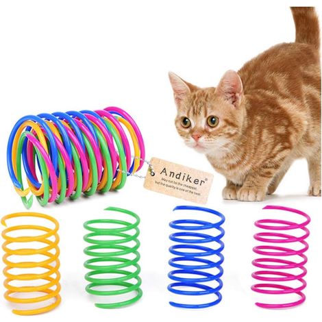 Juguete para gatos con resorte, juego de 20 juguetes para gatos con resorte, juguetes interactivos y coloridos para gatos, resortes espirales de plástico duraderos y flexibles, juguete para gatos para