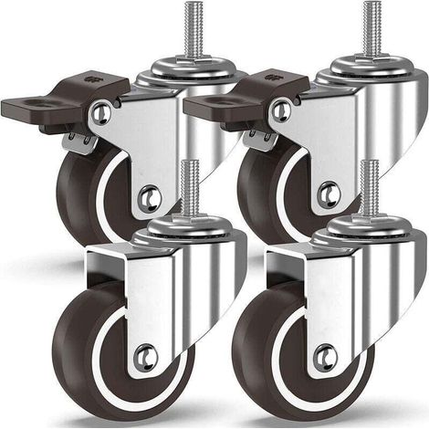 ELLE-4 Lenkrollen mit Gewindebolzen, Möbelrollen, Räder mit Bremsen (50 mm mit M10-Bolzen, 2 mit Bremsen, 2 ohne Bremsen)