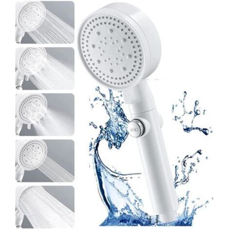 High Pressure Shower Head, Water Saving, 5 Jets, Ideal for Bath and Spa, Anti-Limescale, Massage (White) (1/5)