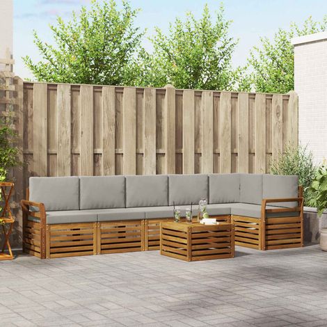 vidaXL Ecksofa Set 7 pcs Natürlich und Hellgrau Massivholz Akazie (1/5)