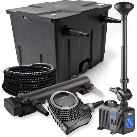 SunSun Komplettset: CBF-350 Teichfilter bis 12000 L Teichfilteranlage, NEO10000 Teichpumpe 10000l/h 80W, CUV-336 Teichklärer 36W, 25m Teichschlauch 25 mm, CTP-5003 Springbrunnen 5000l/h 30W