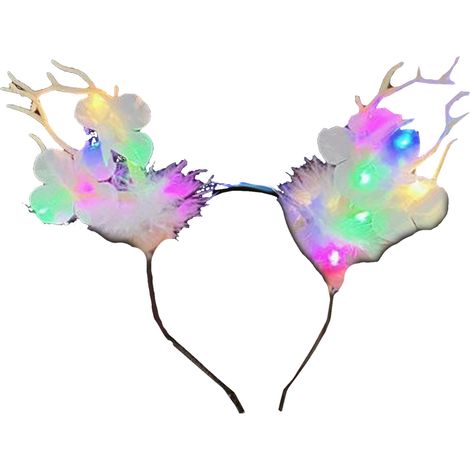 (Branche d'arbre, grands bois de cerf et lumières colorées) Serre-tête en bois de cerf lumineux, pince à cheveux en forme de cerf féerique et lumières colorées clignotantes. (1/2)
