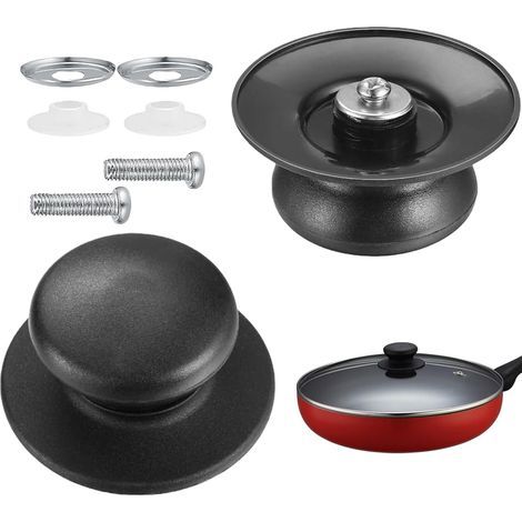 2 Pièces Poignée de Couvercle, Bouton de Couvercle de Casserole Bouton Anti-brûlure de Pot, Boutons Universelle Cuisine de Rechange, avec Trou, avec vis pour Cuisinière Lente, Poêles à Frire - Noir (1/5)