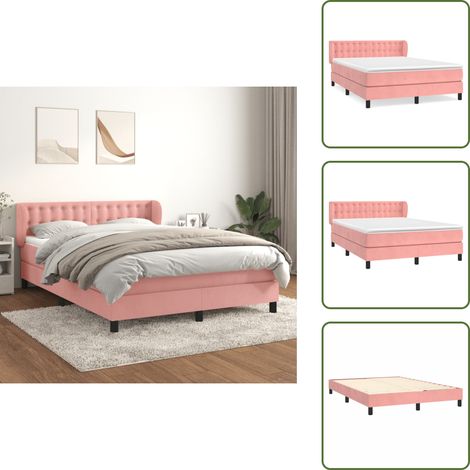 Cama con cabecero ajustable - vidaXL Cama box spring con colchón terciopelo rosa 140x200 cm - Colchón ensacado