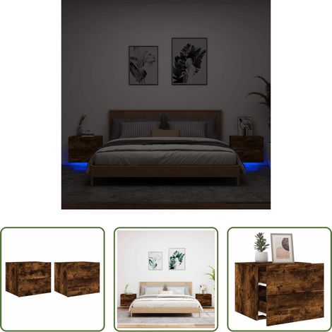 LED-Leuchten - Wand-Nachttische mit LED-Leuchten 2 Stk. Räuchereiche (1/5)