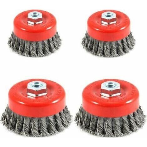 4 brosses métalliques de nettoyage, brosses à grain en acier torsadé, diamètre 75 mm et 100 mm, M14 (1/5)