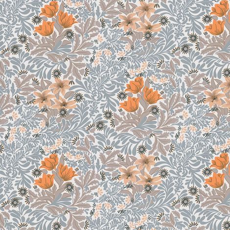 Blumen Tapete Profhome 390574 Vliestapete glatt mit floralen Ornamenten matt grau orange-gelb weiß beige-braun 5,33 m2