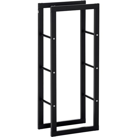 Homcom – Porte-bûches en métal époxy noir – Dimensions 40L x 25l x 100H cm – Charge max 100 Kg – Design contemporain pour intérieur