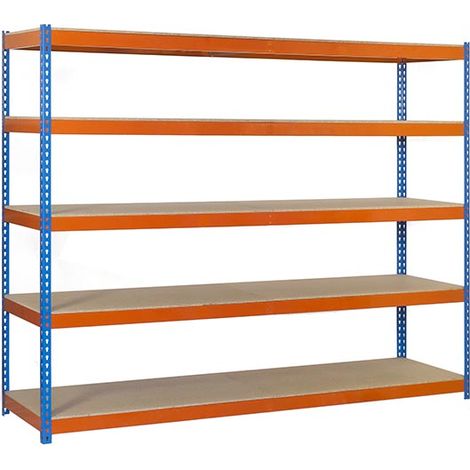 SimonRack Scaffale Industriale, 2000x1200x450 mm, 5 Ripiani in Legno, Portata 400 kg per Ripiano, Scaffale Carichi Pesanti, Blu/Arancione/Legno – Ecoforte (1/3)