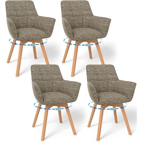 WAFTING Lot de 4 Chaises de Salle à Manger Pivotantes avec Accoudoirs, Fauteuil Rembourrée avec Dossier en coton, Marron