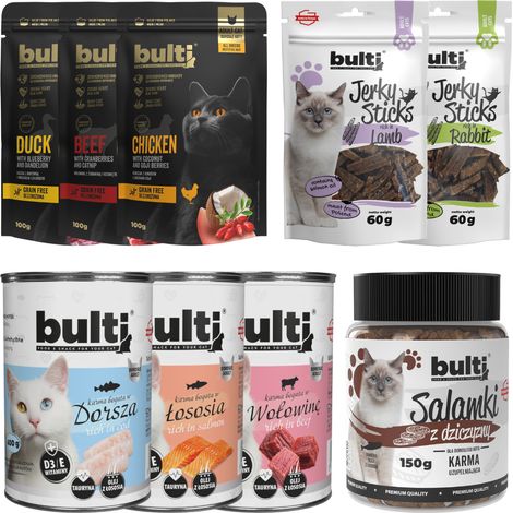 Aliment humide pour chat BULTI et friandises de démarrage 9 pièces. (1/5)