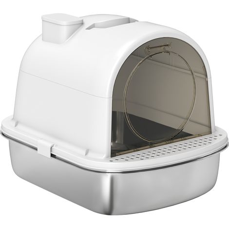 Geschlossene Katzentoilette aus Edelstahl, leicht zu reinigen, 52,4 x 41,3 x 39,9 cm, weiß