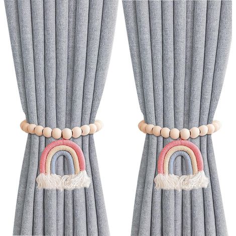 Lot de 2 embrasses de rideaux arc-en-ciel - En coton tricoté à la main - Pour chambre à coucher, bureau (1/5)