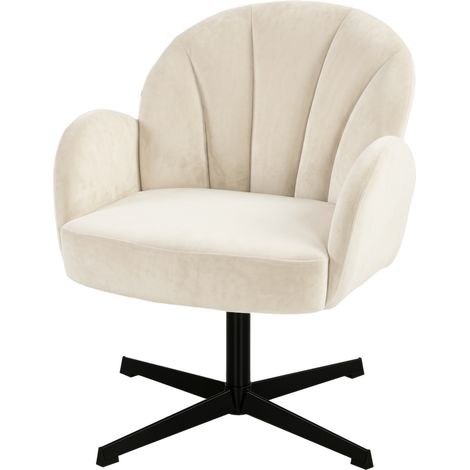 Fauteuil salon pivotant rembourré en velours. Dossier coquille, coussin à ressorts, beige - Un fauteuil pivotant pour un confort et un style modernes (1/5)