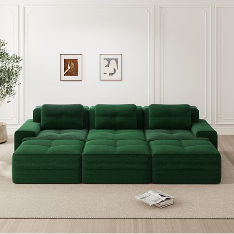Sofá modular cama de pana verde con 3 pufs OKMYHOME (1/5)