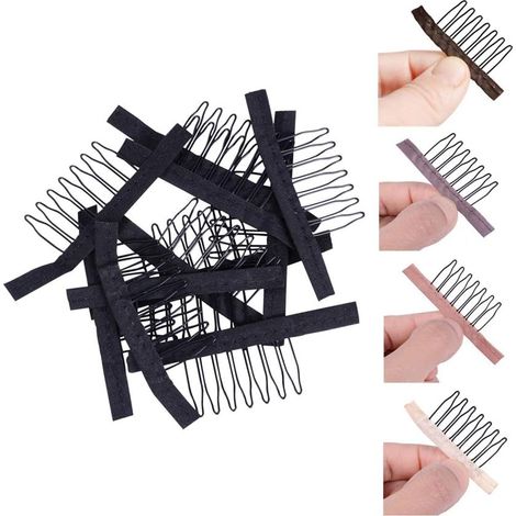Perückenclips – 24 Stück – Stahl und Stoff – 7 Zähne – Sicherer Halt – Schwarz (1/5)